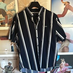 Hollister Navy/White Striped Collard Shirt